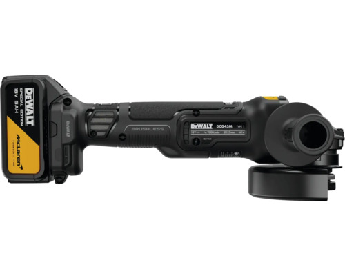 Polizor unghiular DeWalt 18 Volt, motor fără perii, diametru 125 milimetri, acumulator McLaren Special Edition. DeWalt Logo. McLaren Logo.