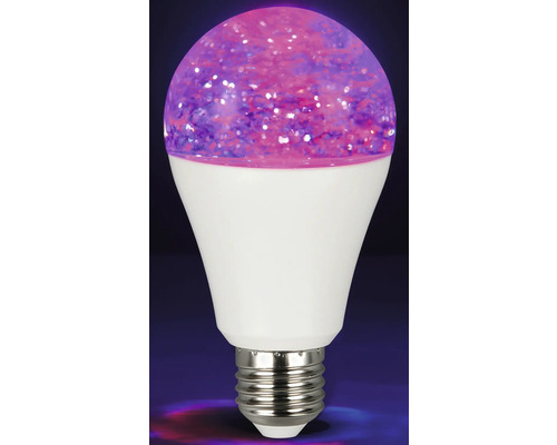 Bec LED cu efect sclipici disco în nuanțe de mov și roz și soclu cu filet E27
