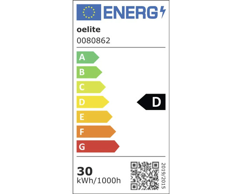 Etichetă energetică europeană pentru oelite 0080862, clasa de eficiență energetică D, consum de energie 30 de kilowați-oră pe 1000 de ore.