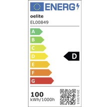 Etichetă energetică europeană pentru oelite EL00849: clasa de eficiență energetică D, 100 kilowați-oră la 1000 de ore.
