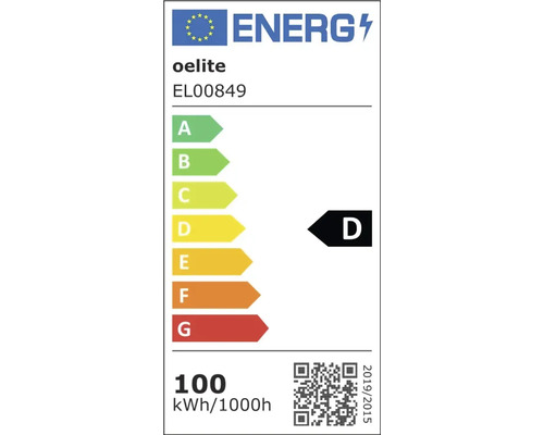 Etichetă energetică europeană pentru oelite EL00849: clasa de eficiență energetică D, 100 kilowați-oră la 1000 de ore.