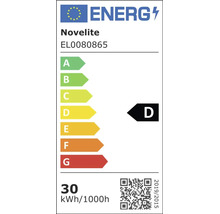 Etichetă energetică UE Novelite EL0080865, clasa de eficiență energetică D pe o scară de la A la G, consum de energie 30 kilowați oră la 1000 ore.