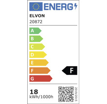 Etichetă energetică europeană pentru ELVON 20872, clasa de eficiență energetică F, consum de energie 18 kilowați-oră la 1000 de ore.