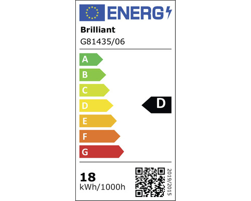 Etichetă energetică UE pentru Brilliant G81435/06, clasa de eficiență energetică D, consum de energie 18 kilowați-oră la 1000 de ore.
