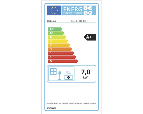 Etichetă energetică UE pentru Blist B1 4.0 sau B10 4.0 cu o putere termică de 7,0 kilowați și clasa de eficiență energetică A plus.