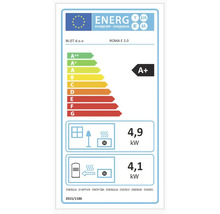 Etichetă energetică UE pentru sobă Blist Roma E 3.0 cu clasă de eficiență energetică A plus și putere nominală.