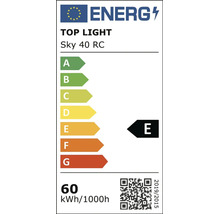 Etichetă energetică UE pentru corpul de iluminat Top Light Sky 40 RC, clasa de eficiență energetică E, consum 60 kilowați oră la 1000 ore.