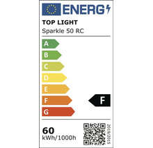 Etichetă energetică UE pentru corpul de iluminat Top Light Sparkle 50 RC clasa energetică F consum de 60 kilowați oră la 1000 ore