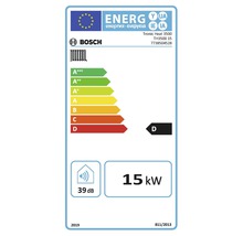 Etichetă energetică Bosch pentru aparat de încălzire, 15 kilowați, 39 decibeli