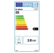 Eticheta energetică Bosch Tronic Heat 3500 cu clasa de eficiență energetică D, 18 kilowați și 39 decibeli