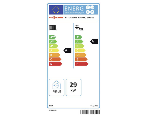 Etichetă energetică pentru Viessmann Vitodens 100-W, B1KF-32 cu clasa de eficiență energetică A