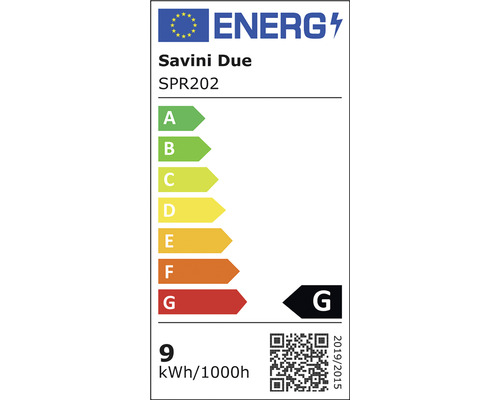 Etichetă energetică Savini Due SPR202 cu clasa de eficiență energetică G
