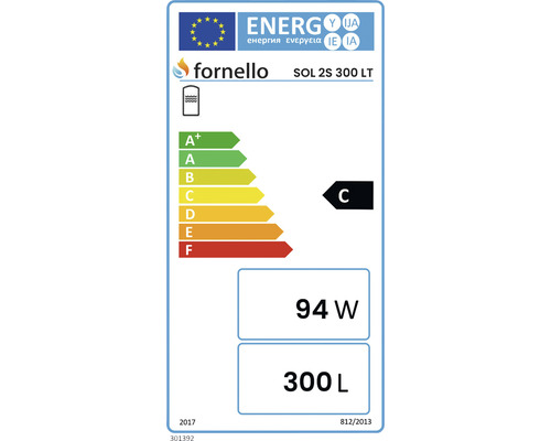 Etichetă energetică pentru Fornello SOL 2S 300 LT cu clasa de eficiență energetică C, consum de energie de 94 wați și volum de 300 litri