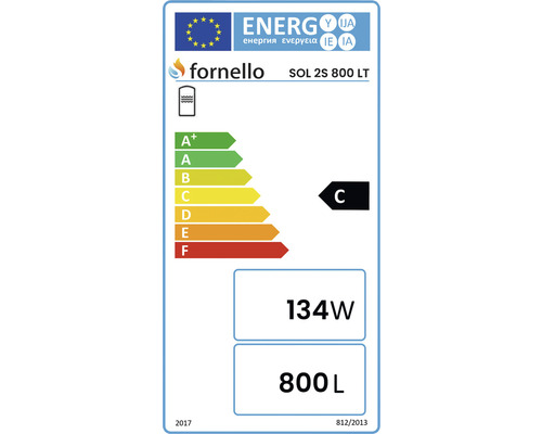 Etichetă energetică pentru Fornello SOL 2S 800 LT cu clasa de eficiență energetică C, 134 wați și capacitate de 800 litri