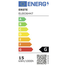 Etichetă energetică cu clasa de eficiență energetică G, consum de energie 15 kWh la 1000 de ore