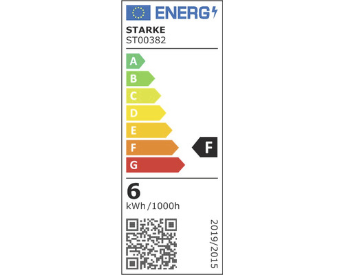 Etichetă energetică cu clasa de eficiență energetică F și un consum de 6 kilowați-oră la 1000 de ore