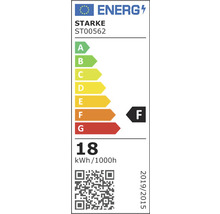 Etichetă energetică cu clasa de eficiență energetică F, un consum anual de energie de 18 kWh la 1000 de ore și un cod QR.