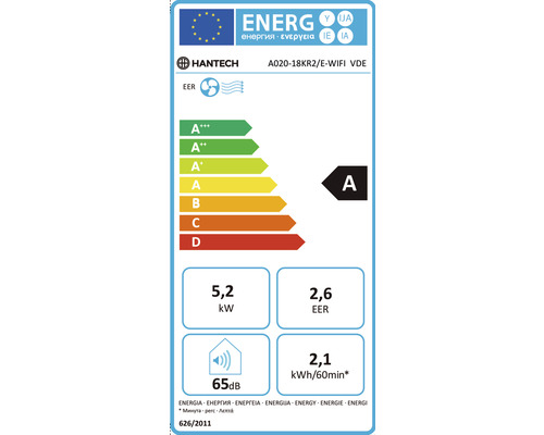 Etichetă energetică pentru aparatul de aer condiționat Hantech A020-18KR2/E-WIFI VDE