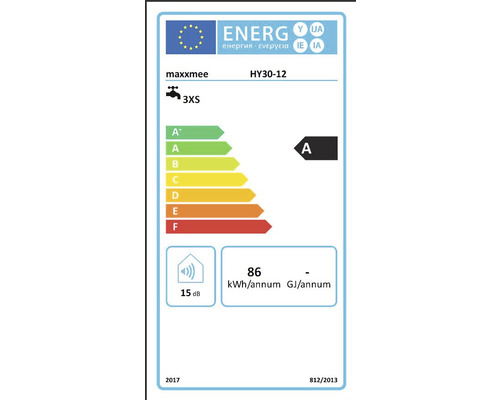Etichetă energetică pentru un produs maxxmee HY30-12 cu clasa de eficiență energetică A.