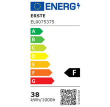 Etichetă energetică cu clasa de eficiență energetică F, consum de energie 38 kilowați-oră la 1000 de ore