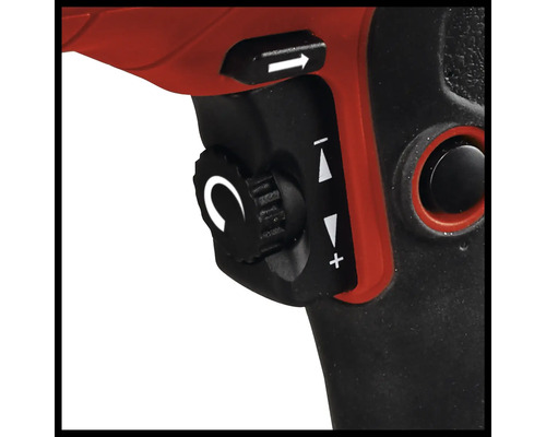 Prim-plan cu comenzile unui ciocan rotopercutor pentru reglarea forței de impact și a direcției de rotație.