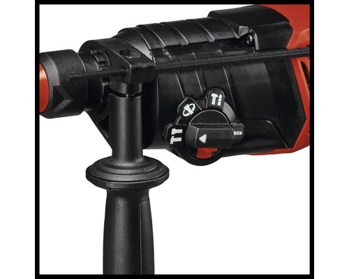 Imagine detaliată cu un ciocan rotopercutor cu rotițe de reglare și mâner suplimentar