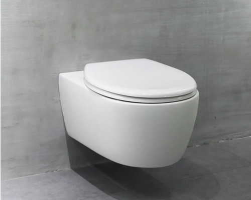 Vas WC suspendat, cu spălare profundă, din ceramică sanitară, cu capac WC