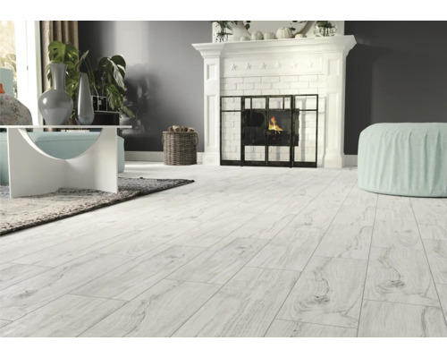 Cameră de zi luminoasă cu podea laminată, șemineu și mobilier modern