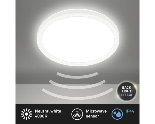 Plafonieră rotundă cu senzor de microunde și lumină albă neutră, 4000 Kelvin, grad de protecție IP44