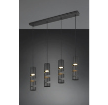Lumină suspendată cu patru abajururi cilindrice și design spiralat