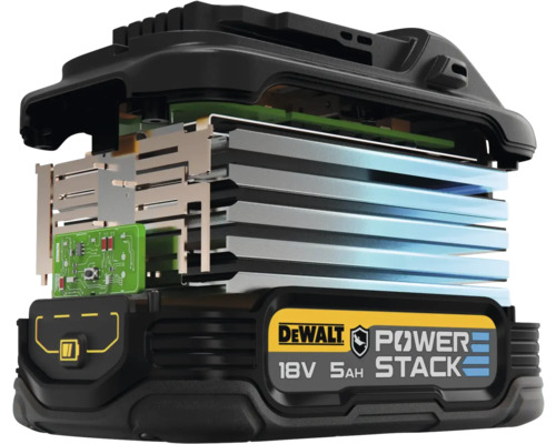 Baterie DeWalt Powerstack 18V 5 Ah în secțiune transversală
