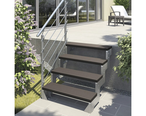 Scară cu patru trepte și balustradă din oțel inoxidabil în exterior