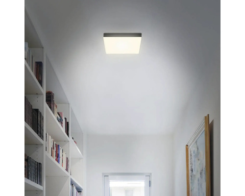 Lumină de plafon într-o cameră luminoasă cu bibliotecă și un tablou