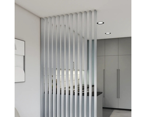 Element panou riflaj despărțitor argintiu 22x88x2800 mm Separator de cameră cu lamele verticale într-un interior modern
