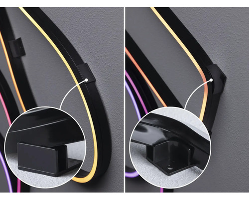 Prim-plan cu o lampă de perete cu LED cu suport negru pentru montare pe perete.