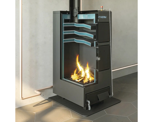 Cazan de încălzire pe lemne tăiat cu lemne de foc