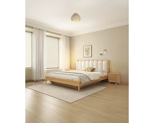 Dormitor cu pat, noptieră și plafonieră