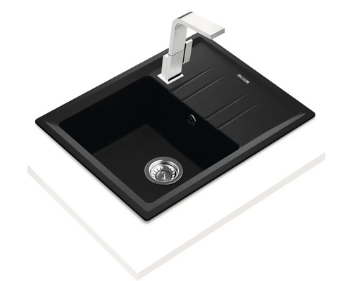 Chiuvetă neagră din material compozit cu robinet