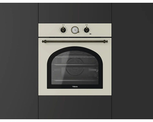 Cuptor incorporabil cu ceas și butoane rotative într-o bucătărie