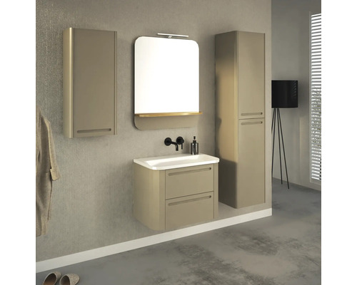 Set de baie modern cu dulap de lavoar, dulap cu oglindă și dulap înalt pentru o ambianță stilată
