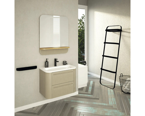 Baie cu dulap de bază pentru lavoar, oglindă, suport pentru prosop și raft tip scară