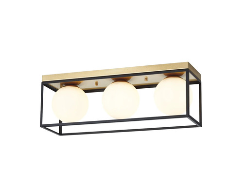 Lumină de plafon cu trei abajururi rotunde într-un cadru rectangular