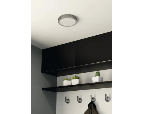Plafonieră într-un hol modern cu dulapuri negre și decorațiuni