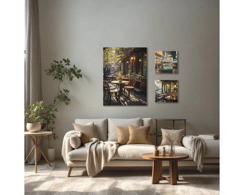 Decorarea camerei de zi cu picturi murale cu scene stradale