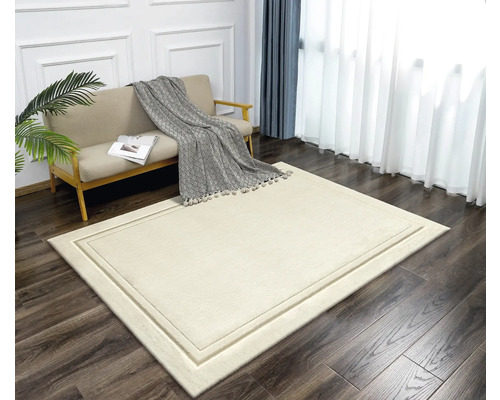 Covor de living dreptunghiular bej cu margine