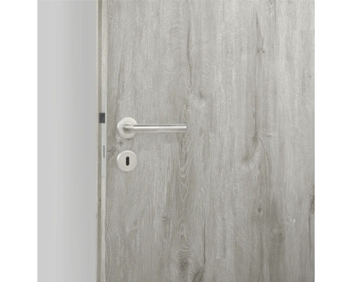 Ușă interioară gri cu mâner metalic și gaură de cheie