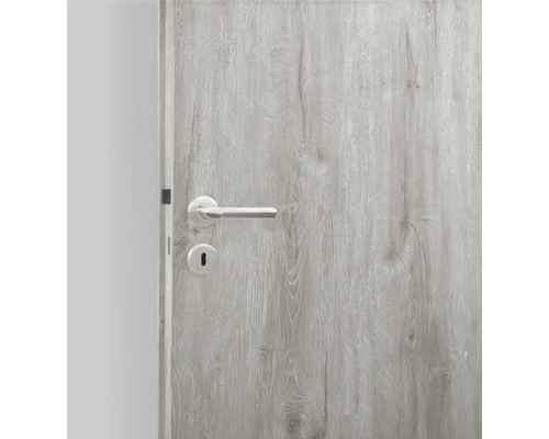 Ușă gri din lemn cu mâner argintiu