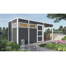 Căsuță de grădină Bertilo Cubo 3 cu podea și terasă 558x234 cm, antracit
