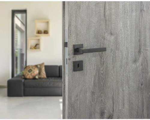 Ușă de interior cu clanță modernă într-un living luminos