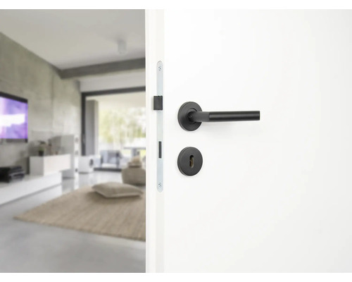 Ușă cu mâner negru într-un spațiu de locuit modern